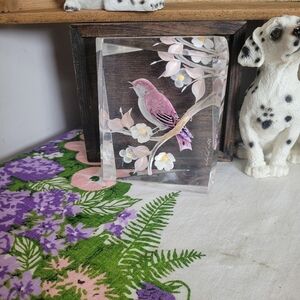 Vintage Lucite Sculpted Reverse Painted Bird On Branch Signed